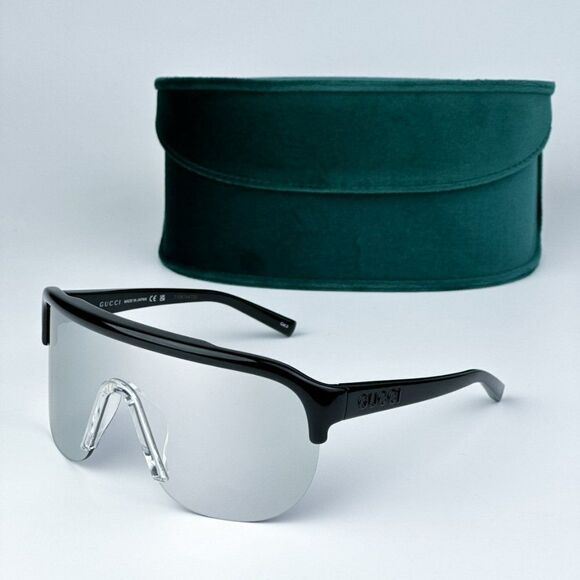 NEW Gucci GG1645S003 Black Grey Silver Mirrored Unisex Mask Sunglasses GG 1645